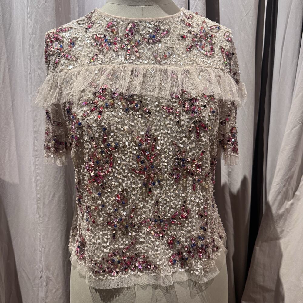 Sequined Tulle Mesh Top L